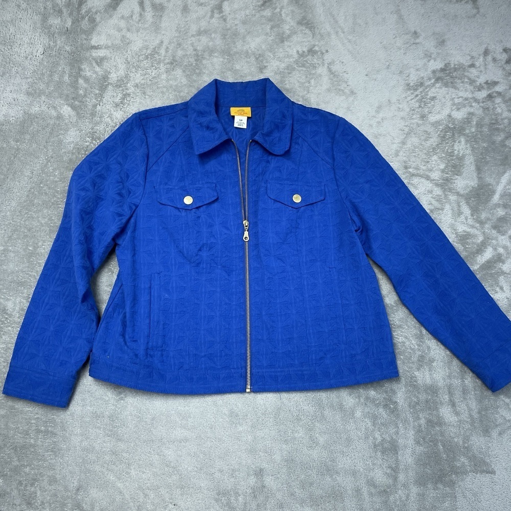 Ruby Rd. Women's 12P Jacket Blue Cotton Blend a1940
